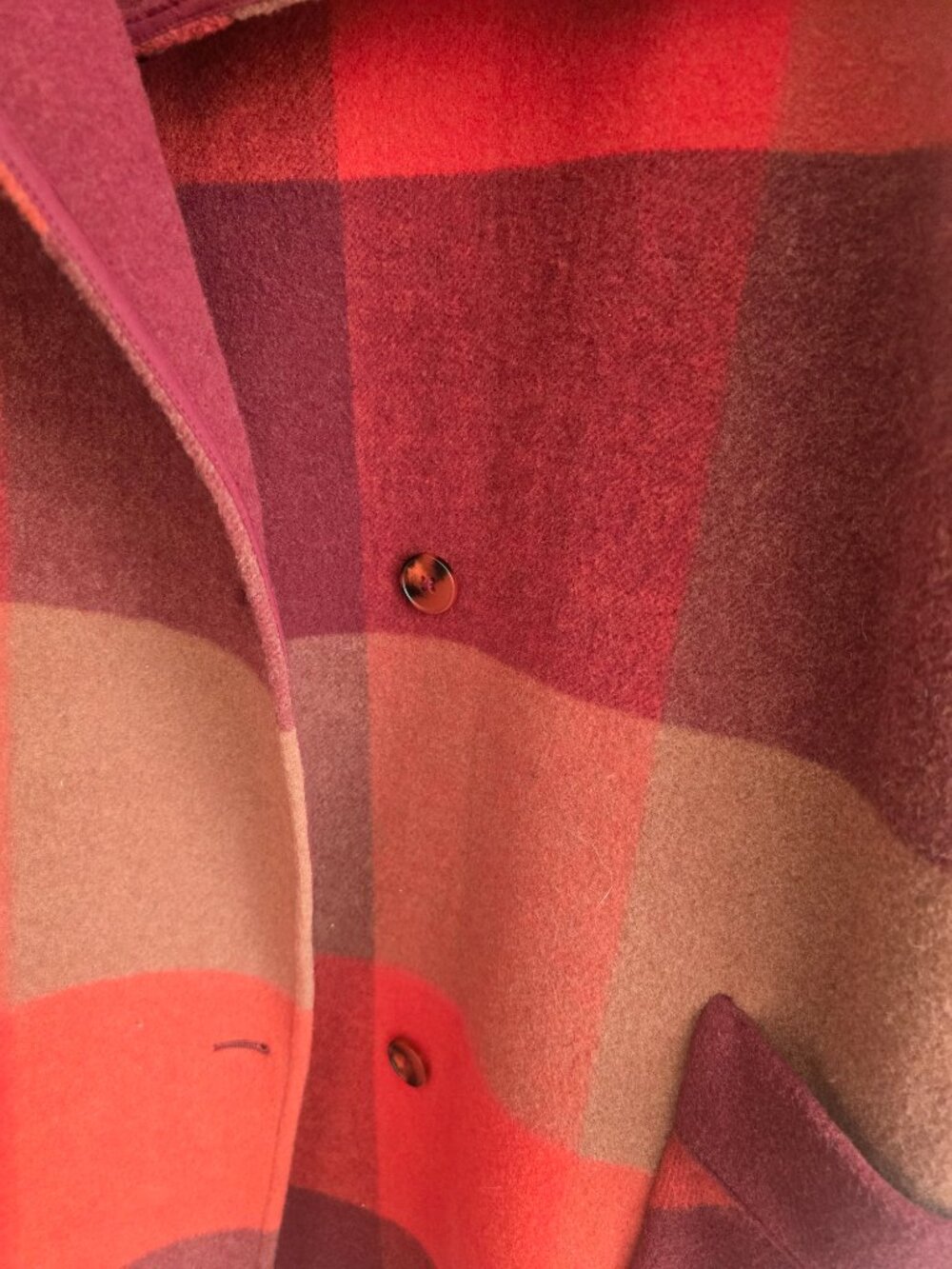 Gudrun Sjoden Orange Block Pattern Wool Coat XL Like New - Picture 3 of 4